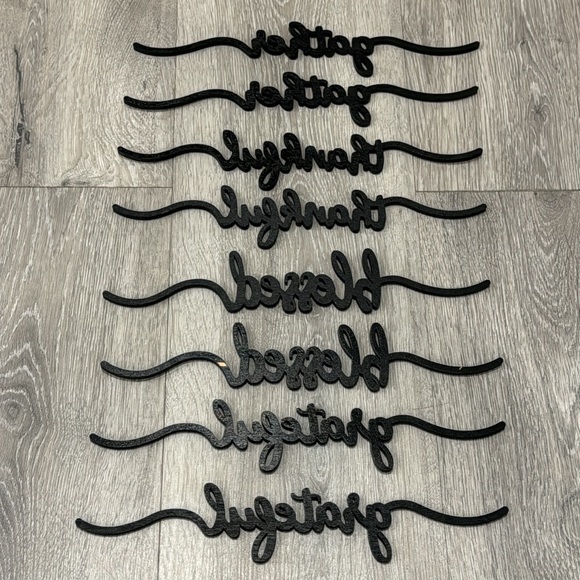 Grateful Thankful Gather Blessed Black Wood Cut Out Table Decor Script Writing - Picture 7 of 16